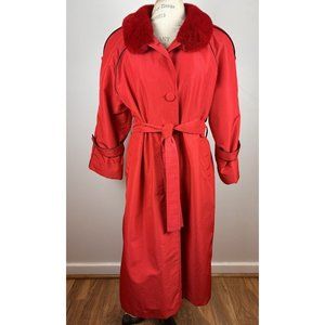 Vintage 1980’s Custom Red Real Fur Lined Trench Coat- XL
